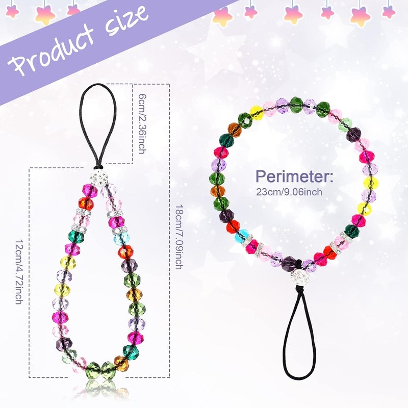 Fiada 6 Pcs Phone Charm Wrist Strap Lanyard Beaded Cell Phone Bracelet Crystal Charm Bling Camera Strap Wrist Sparkling Short Hand Wristlet Beads Lanyard Chain Keychain String for Women(Various Color) - Image 2